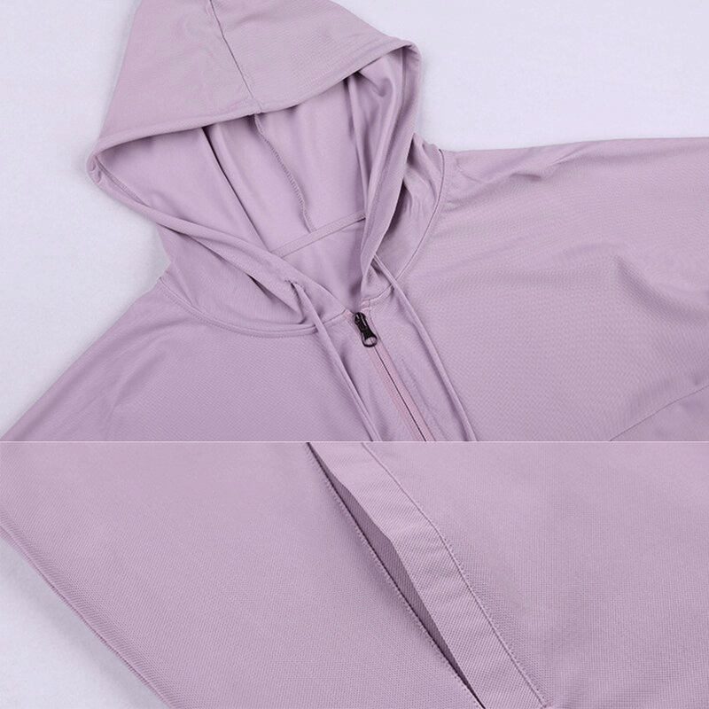 Women's lightweight loose sports jacket with hood and zipper, made of breathy spandex-polyester, ideal for yoga and running - SF1142.